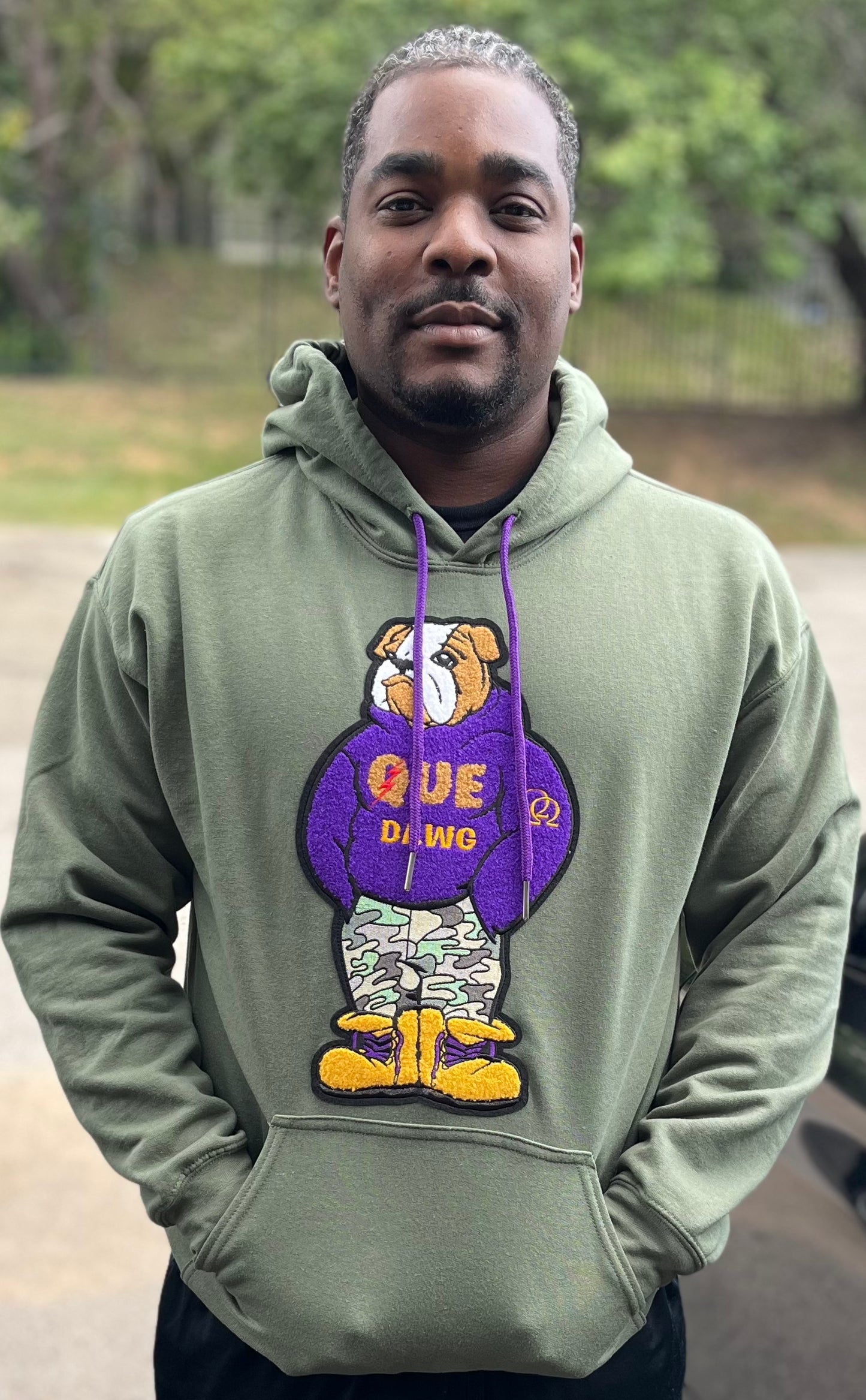 The Original Polo Que Dawg chenille patch logo hoodie