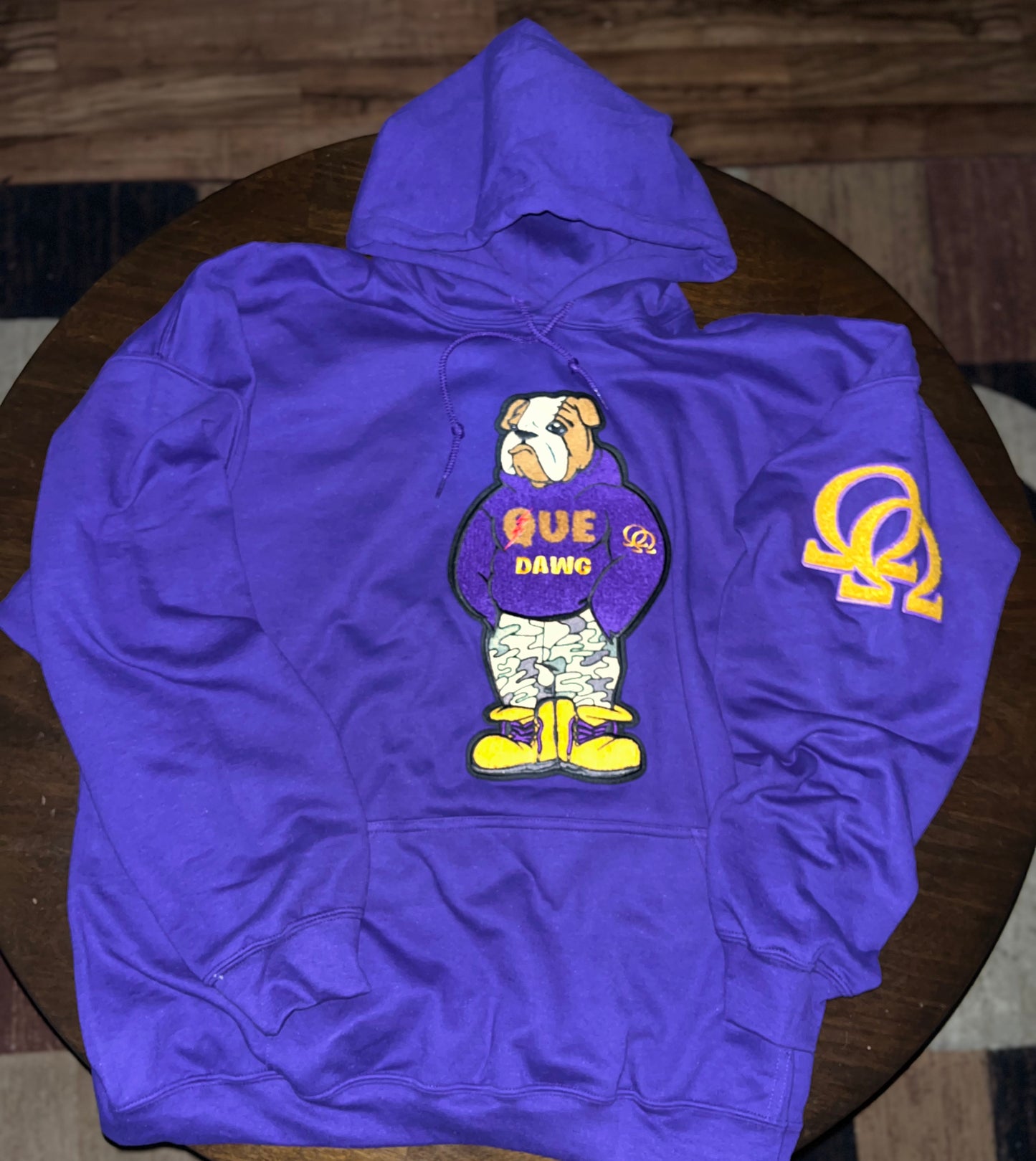 The Original Polo Que Dawg chenille patch logo hoodie