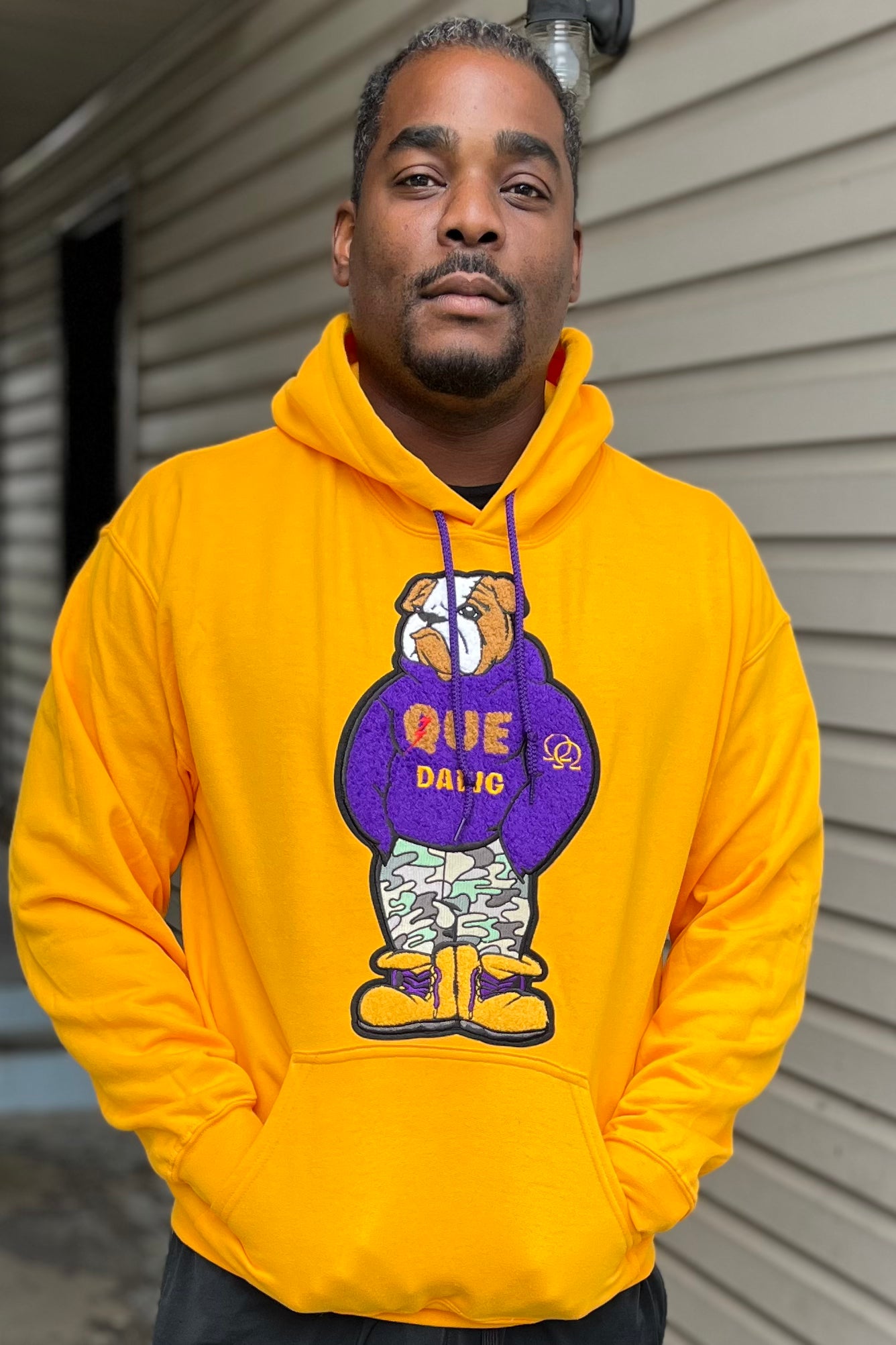 The Original Polo Que Dawg chenille patch logo hoodie